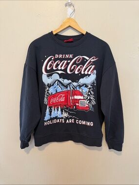 Coca Cola Black Crewneck with Red Holiday Truck Graphic